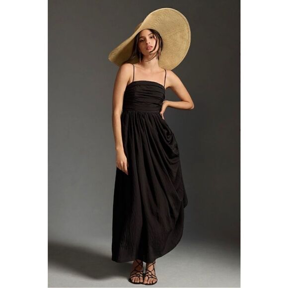 Anthropologie Dresses & Skirts - NEW Anthropologie Lorelei Ruched-Bodice Pleated Vintage Black Midi Dress Small
